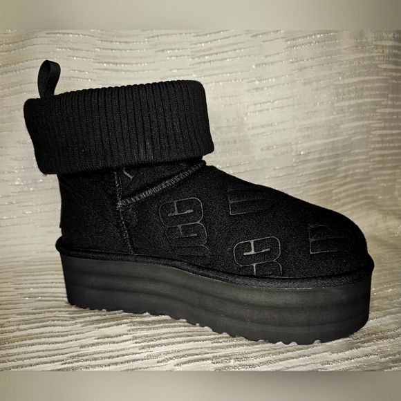 UGG Classic Mini Platform Felted in Black Size 8 S/N 1144047 - Picture 2 of 11